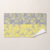 背景にグレー葉と黄色のストライプの バスタオルセット (ハンドタオル)