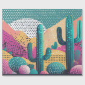 背景にサグアーロ点々のあるサボテン ラッピングペーパー (フラット)