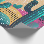 背景にサグアーロ点々のあるサボテン ラッピングペーパー (角)