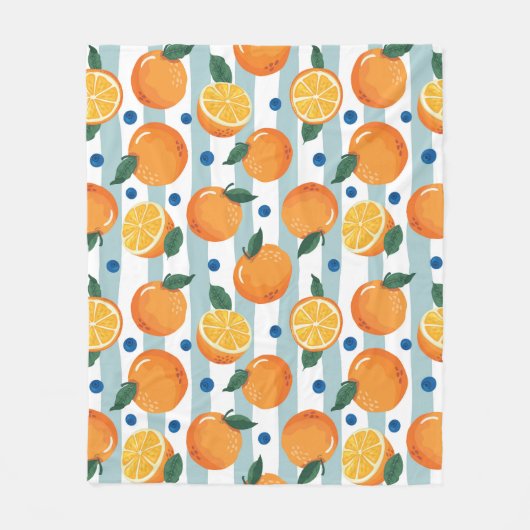 背景にストライプのオレンジ、夏のパターン。 フリースブランケット (正面)