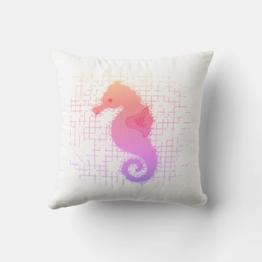 背景にピンクとオレンジのシ動揺してーホース クッション (裏面)