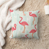 背景にピンクのフラミンゴのオーナメントを付けた模様 クッション (ブランケット)