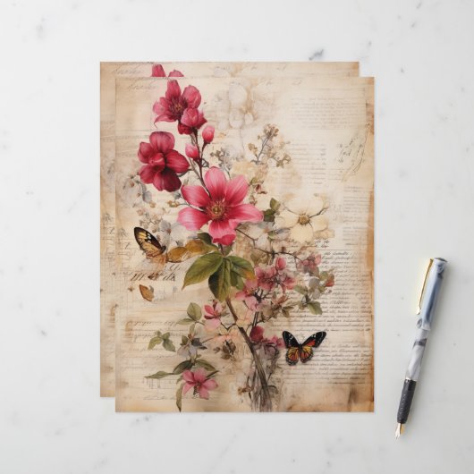 背景にブルゴーニュの擦り切れた花がコラージュ (正面/裏面インサイチュ)