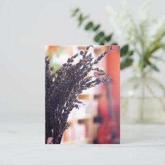 背景にラベンダー、チェロ、本棚を乾燥 ポストカード