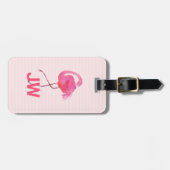 背景に可愛いピンクのフラミンゴストライプの ラゲッジタグ (正面横)