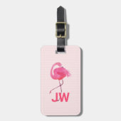 背景に可愛いピンクのフラミンゴストライプの ラゲッジタグ (正面縦)
