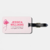 背景に可愛いピンクのフラミンゴストライプの ラゲッジタグ (裏面横)