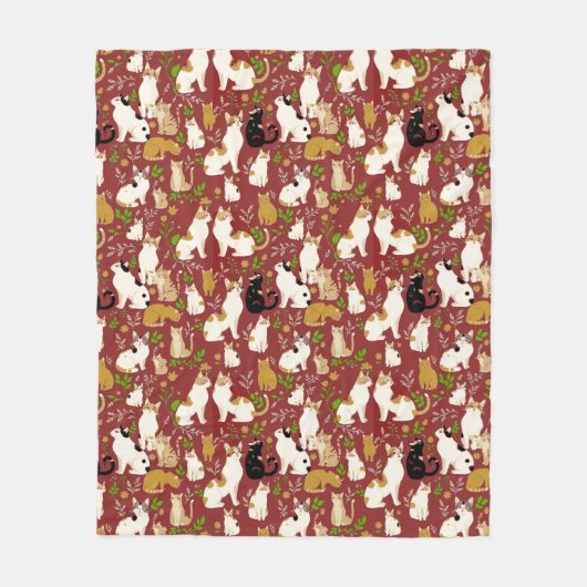 背景に可愛い猫 フリースブランケット (正面)