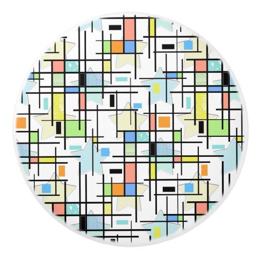 背景に市松模様に星。 セラミックノブ (正面)