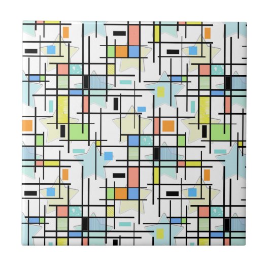 背景に市松模様に星。 タイル (正面)