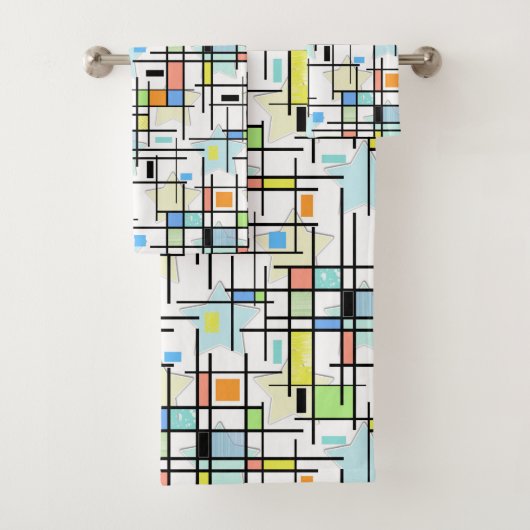 背景に市松模様に星。 バスタオルセット (インサイチュ)