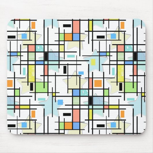 背景に市松模様に星。 マウスパッド (正面)