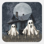 背景に恐ろしい白い幽霊が幽霊のよく出るある スクエアシール (正面)