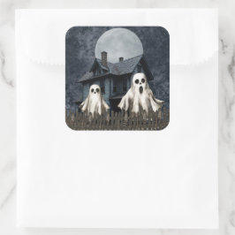 背景に恐ろしい白い幽霊が幽霊のよく出るある スクエアシール