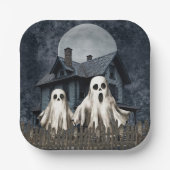 背景に恐ろしい白い幽霊が幽霊のよく出るある ペーパープレート (正面)