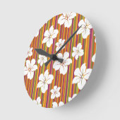 背景に白いストライプの花 ラウンド壁時計 (傾斜)