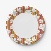 背景に白い花をストライプの付ける ペーパープレート (正面)