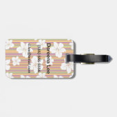 背景に白い花をストライプの付ける ラゲッジタグ (裏面横)