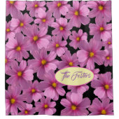 背景に紫色のコスモスデザイン シャワーカーテン (正面)