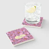 背景に紫色のコスモスデザイン ストーンコースター (横)