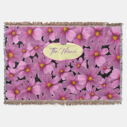 背景に紫色のコスモスデザイン スローブランケット (正面)