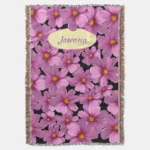 背景に紫色のコスモスデザイン スローブランケット (正面縦)