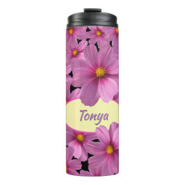 背景に紫色のコスモスデザイン タンブラー