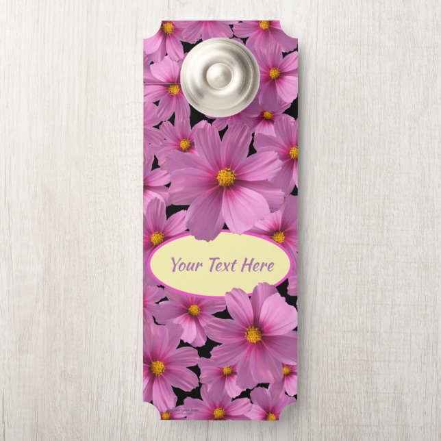 背景に紫色のコスモスデザイン ドアノブサイン (ノブ)