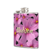 背景に紫色のコスモスデザイン フラスク (左)