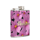 背景に紫色のコスモスデザイン フラスク (右)