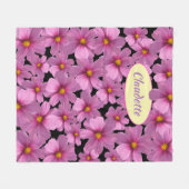 背景に紫色のコスモスデザイン フリースブランケット (正面(横))