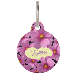 背景に紫色のコスモスデザイン ペット　ネームタグ