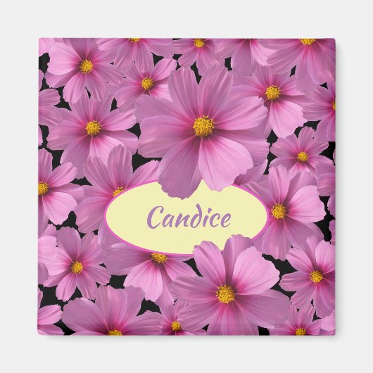 背景に紫色のコスモスデザイン マグネット (正面)