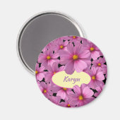 背景に紫色のコスモスデザイン マグネット (正面/裏面)