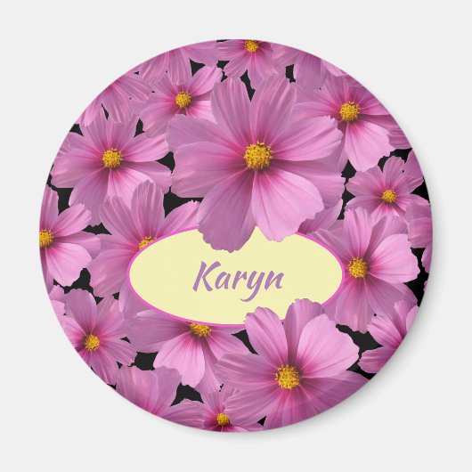 背景に紫色のコスモスデザイン マグネット (正面)