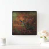 背景に赤いバラグランジ色 スクエア壁時計 (ホーム)