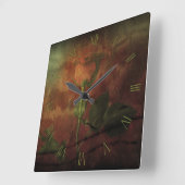 背景に赤いバラグランジ色 スクエア壁時計 (傾斜)