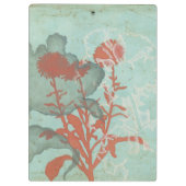 背景に赤い花のシルエットティール(緑がかった色) クリップボード (裏面)