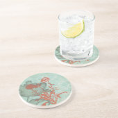 背景に赤い花のシルエットティール(緑がかった色) コースター (側面)