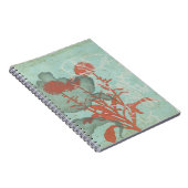 背景に赤い花のシルエットティール(緑がかった色) ノートブック (右側)