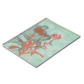 背景に赤い花のシルエットティール(緑がかった色) ノートブック (左側)