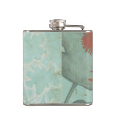 背景に赤い花のシルエットティール(緑がかった色) フラスク (裏面)