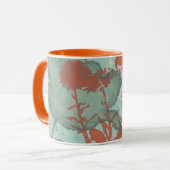 背景に赤い花のシルエットティール(緑がかった色) マグカップ (正面左)