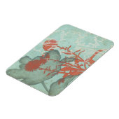 背景に赤い花のシルエットティール(緑がかった色) マグネット (左側)