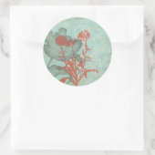 背景に赤い花のシルエットティール（緑がかった色） ラウンドシール (バッグ)