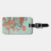 背景に赤い花のシルエットティール(緑がかった色) ラゲッジタグ (正面横)