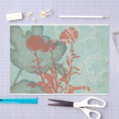 背景に赤い花のシルエットティール(緑がかった色) 薄葉紙 (クラフト)