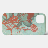 背景に赤い花のシルエットティール（緑がかった色） Case-Mate iPhoneケース (裏面 (横))