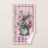 背景に陶器の牡丹のストライプの花 バスタオルセット (ハンドタオル)