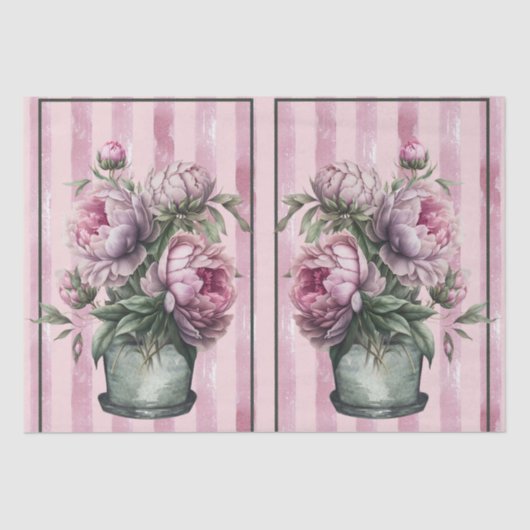 背景に陶器の牡丹のストライプの花 薄葉紙 (正面)